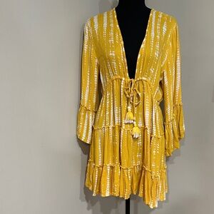 *BLUE ISLAND* Yellow x White Tie-Dye Swim Coverup Size Large